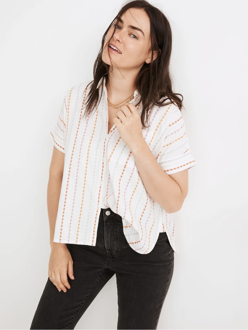 Madewell Daily Shirt in Jacquard Rainbow Stripe size L oversized button down - Picture 3 of 10